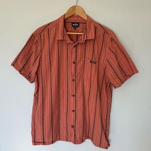 Billabong Men’s Retro Terracotta Orange Striped Button-Down Short Sleeve Shirt